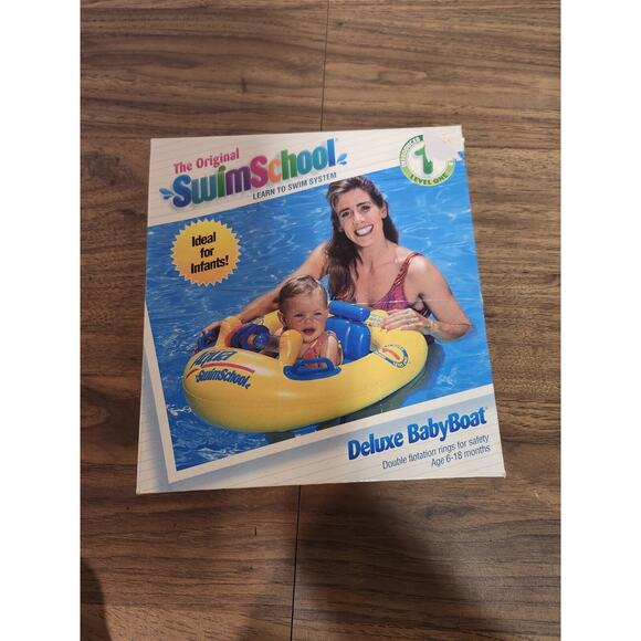 Vtg Aqua Original Swim School Level 1 Deluxe Baby Boat Float Yellow 6-18 M 1997 - Picture 1 of 9